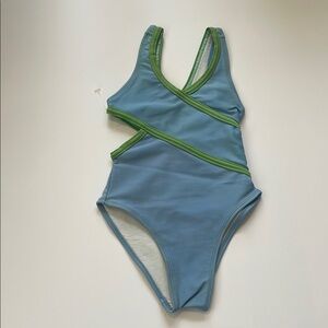Submarine Blue and Green One Piece Swimsuit Asymmetrical Design Size 4